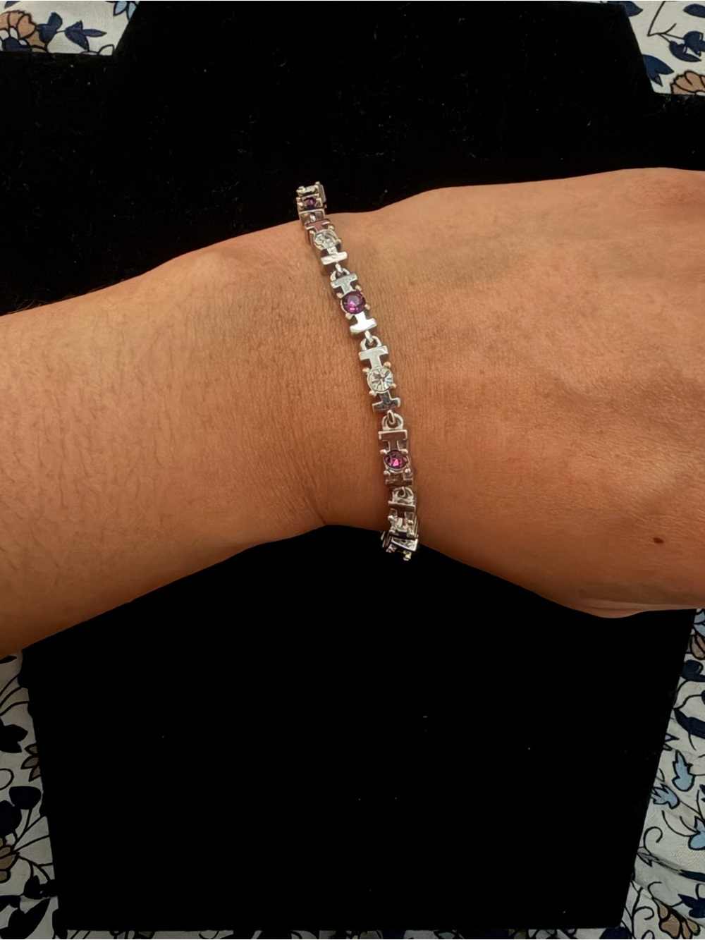 Vintage Purple & Clear Stone Tennis Bracelet - SZ 7